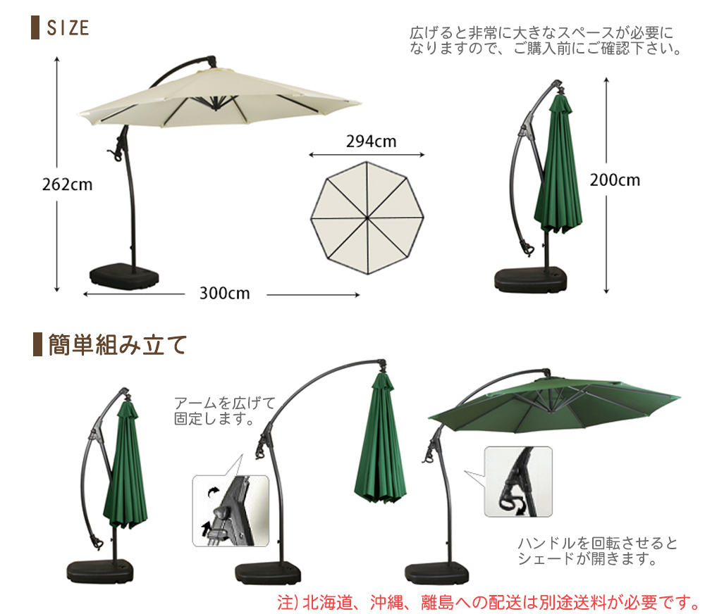三重のガーデンパラソル説明
